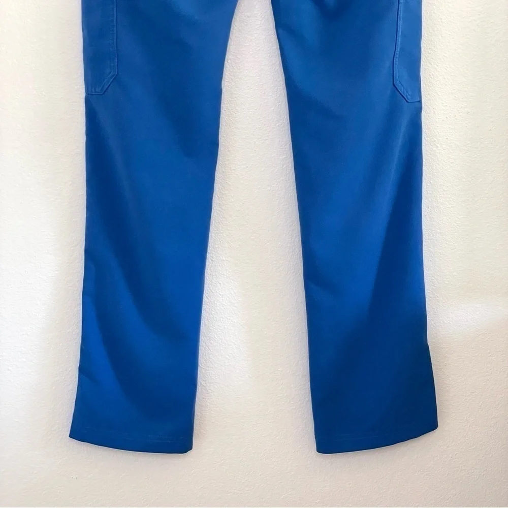 Figs Cairo Cargo Scrub Pants Drawstring Zip Fly Nine Pockets Royal Blue XS